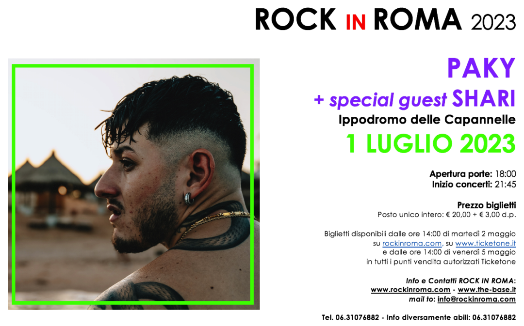 ROCK IN ROMA: PAKY live sabato 1 luglio 2023 all’Ippodromo delle Capannelle. Special guest: SHARI