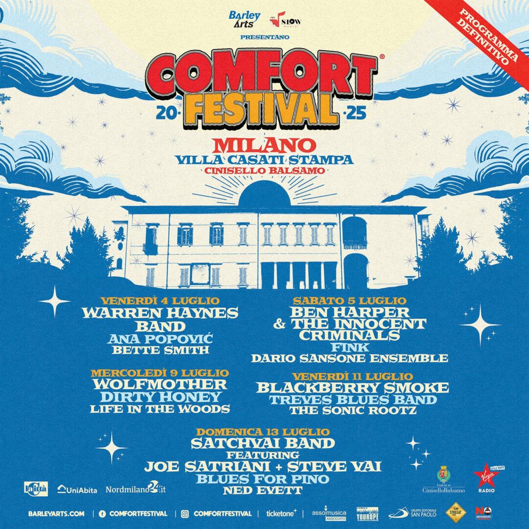COMFORT FESTIVAL 2025, dove la musica coinvolge e il comfort sorprende. 4, 5, 9, 11 e 13 luglio 2025, Città Metropolitana Di Milano, Villa Casati Stampa, Cinisello Balsamo.