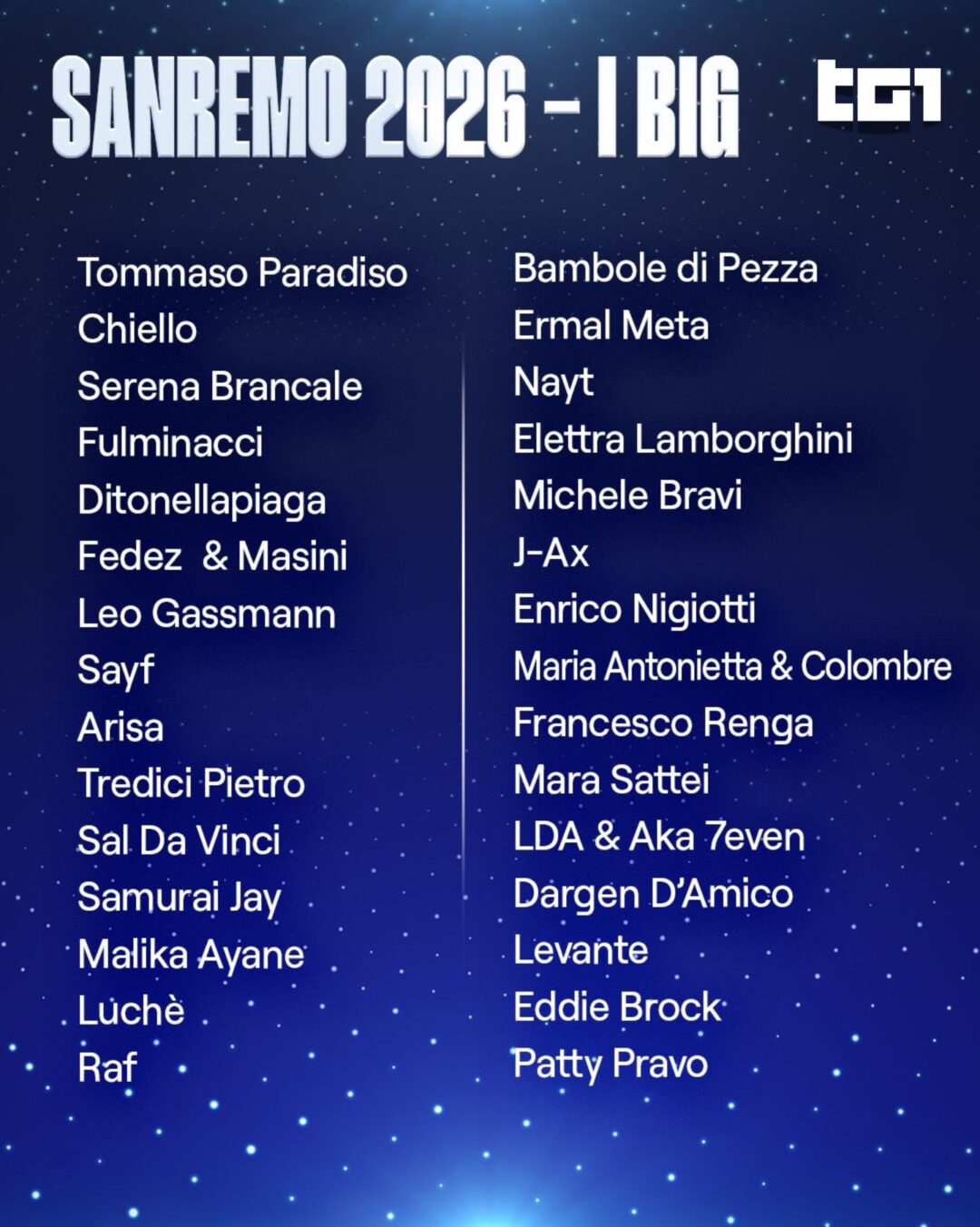 Rai: Sanremo 2026, i 30 Big in gara. Conti: Festival parte con le carte in regola