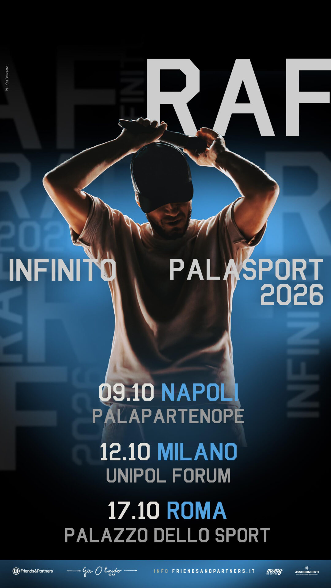 RAF nei palazzetti con INFINITO – PALASPORT 2026. L’artista sarà in gara a Sanremo con “Ora e per sempre”, per la sua quinta partecipazione al festival