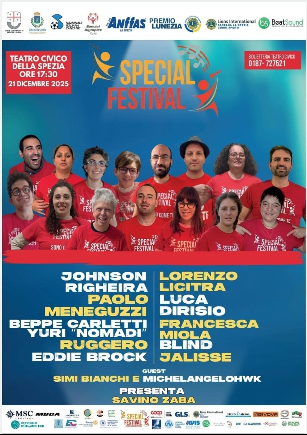 SPECIAL FESTIVAL 2025, presentati i “Big” e le coppie in gara. Domenica 21 dicembre al Teatro Civico della Spezia una serata di musica, emozioni ed inclusione