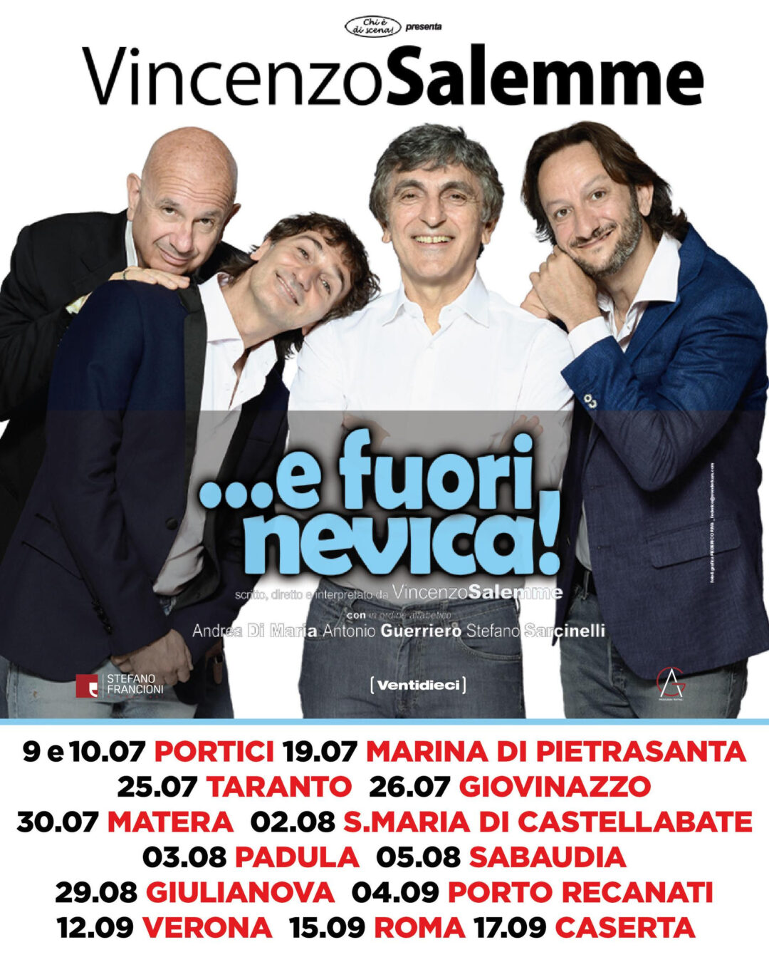 VINCENZO SALEMME festeggia 50 anni di teatro e porta in scena “…e fuori nevica”, in tournée dal 9 luglio