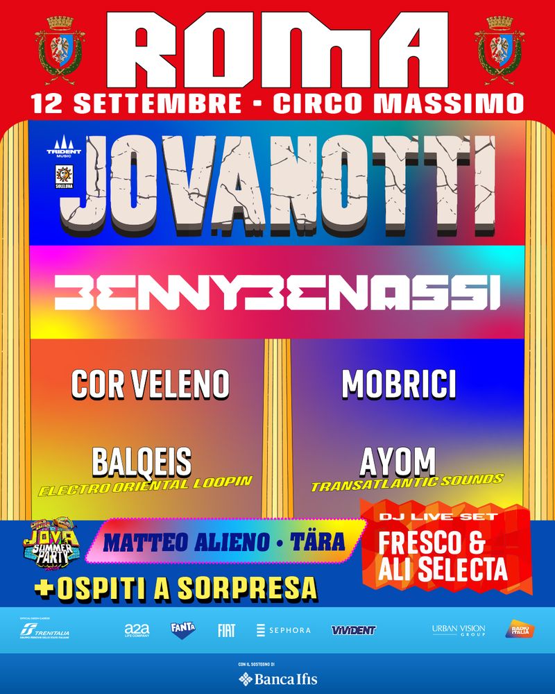 JOVANOTTI AL CIRCO MASSIMO: svelata la line up delle date del 12 e 13 settembre del Jova Summer Party 2026
